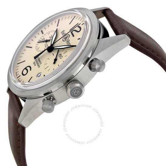Bell And Ross, Chronograph Beige Dial Brown Leather Men's Watch R