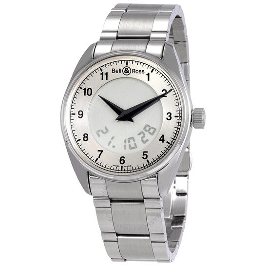 ساعة بيل آند روس فيوجن للرجال، أنالوج رقمي، مينا فضية