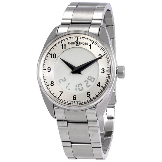 ساعة بيل آند روس فيوجن للرجال، أنالوج رقمي، مينا فضية