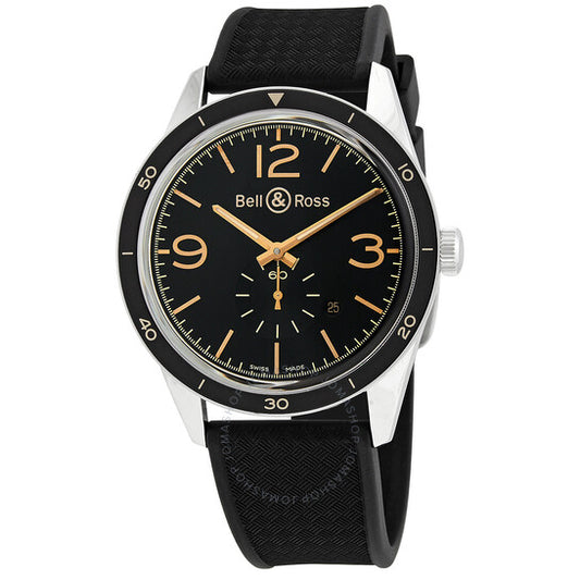 Bell And Ross, Heritage Automatic Black Dial Men's Watch Rubber Band