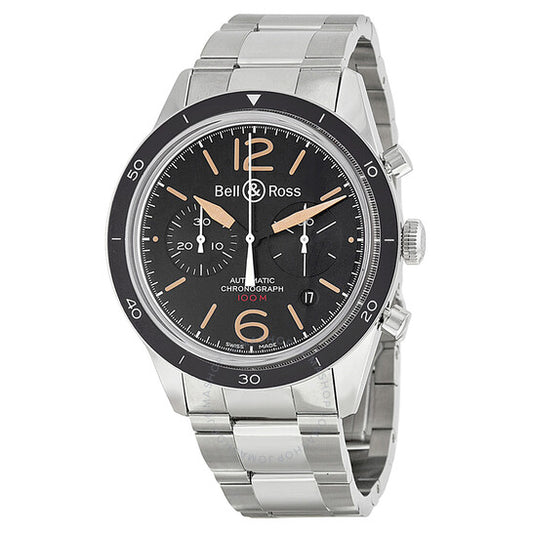 ساعة بيل آند روس هيريتيج سبورت للرجال بمينا أسود من الفولاذ BR126-HER-ST
