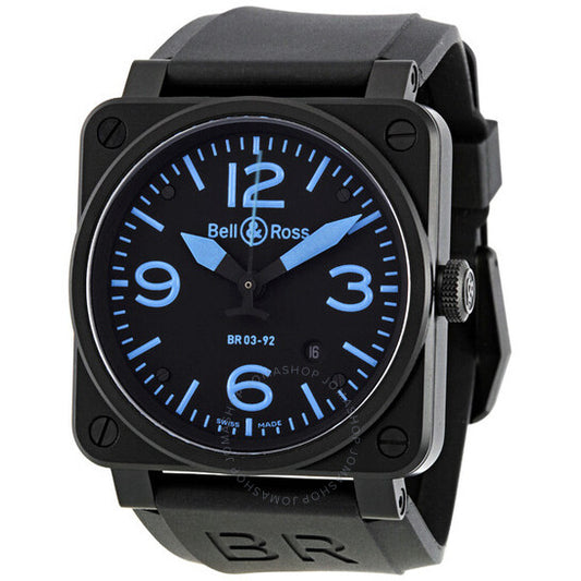 ساعة بيل آند روس أوتوماتيكية للرجال، 42 مم، مينا سوداء وزرقاء، BR-03-92-BLUE
