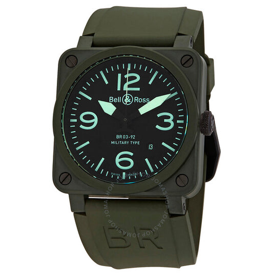 ساعة بيل آند روس العسكرية للرجال، مينا سوداء، مصنوعة من السيراميك باللون الكاكي