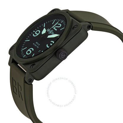 ساعة بيل آند روس العسكرية للرجال، مينا سوداء، مصنوعة من السيراميك باللون الكاكي