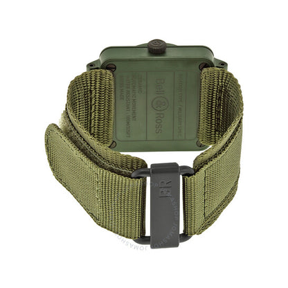 ساعة بيل آند روس العسكرية للرجال، مينا سوداء، مصنوعة من السيراميك باللون الكاكي