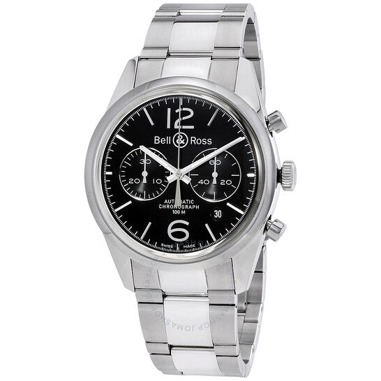 ساعة بيل آند روس كرونوغراف أوفيشر للرجال بمينا أسود BR126-OFFICER-SSB