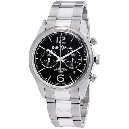 ساعة بيل آند روس كرونوغراف أوفيشر للرجال بمينا أسود BR126-OFFICER-SSB