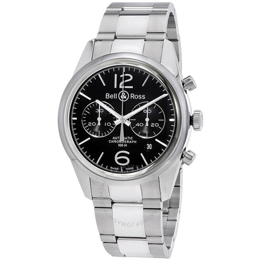 ساعة بيل آند روس كرونوغراف أوفيشر للرجال بمينا أسود BR126-OFFICER-SSB