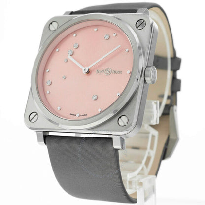 ساعة بيل آند روس النسائية، كوارتز إيجل الماسية الوردية