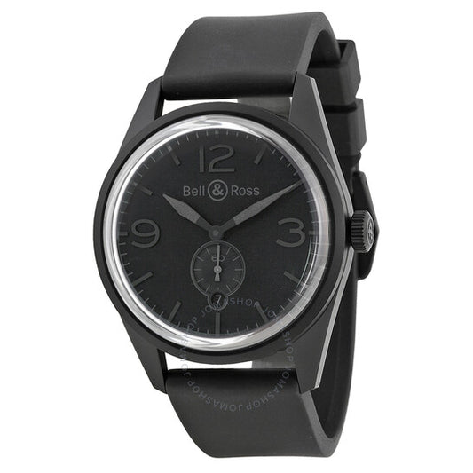 ساعة بيل آند روس للرجال، أوتوماتيكية عتيقة، بمينا أسود، ومطاط أسود