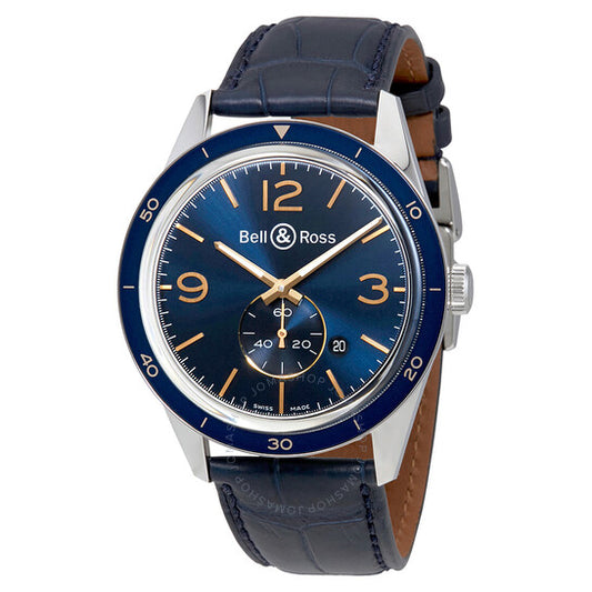ساعة بيل آند روس للرجال، أوتوماتيكية عتيقة، بمينا أزرق، BRV123-BLU-ST-SCR