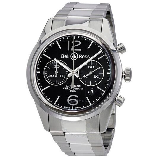 ساعة بيل آند روس كرونوغراف كلاسيكية للرجال بمينا أسود BR126-BL-BE-SS