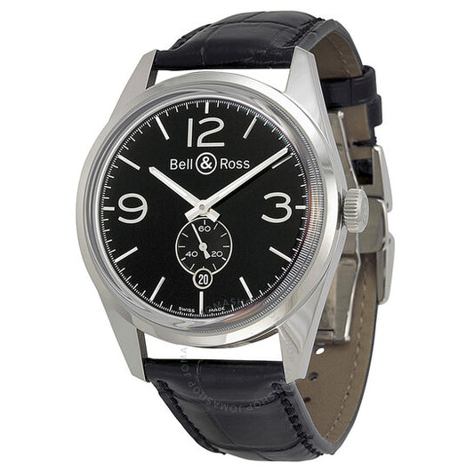 ساعة بيل آند روس، ضابط عتيق، مينا سوداء، جلد أسود، للرجال