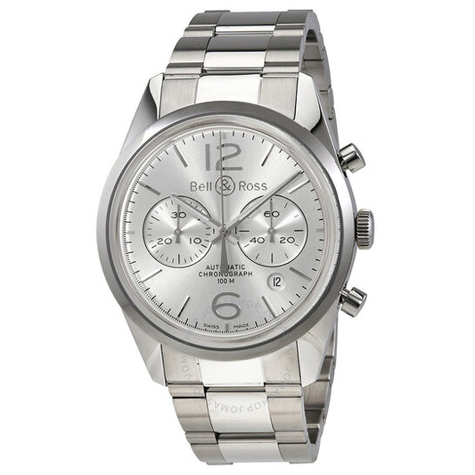 ساعة بيل آند روس، ساعة رجالية أوتوماتيكية بمينا فضية من طراز Vintage Officer