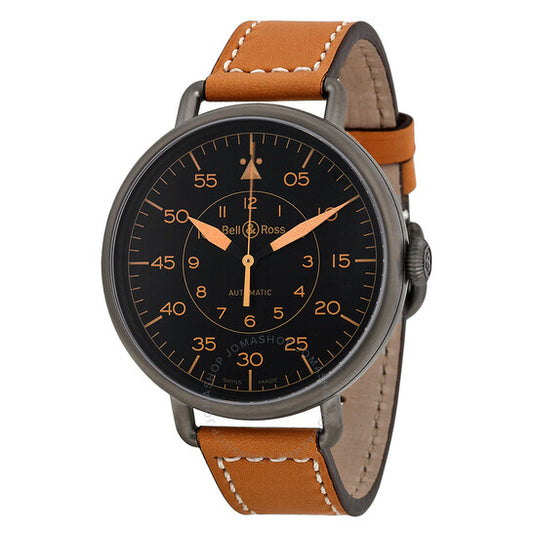 Bell And Ross, WW1 Heritage Automatic Black Dial Tan Leather Men's Watch BRWW192-HERITAGE
