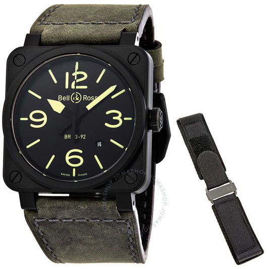 Bell And Ross, Bell & Ross Nightlum Black Dial Automatic Men's Leather Watch