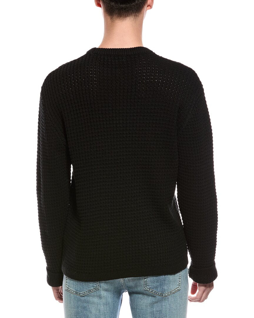 waffle knit wool-blend crewneck sweater