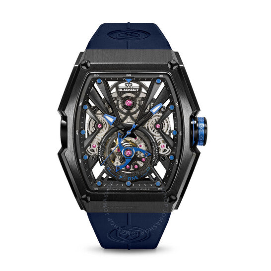 ساعة P-One أوتوماتيكية للرجال بمينا أزرق، لون أسود