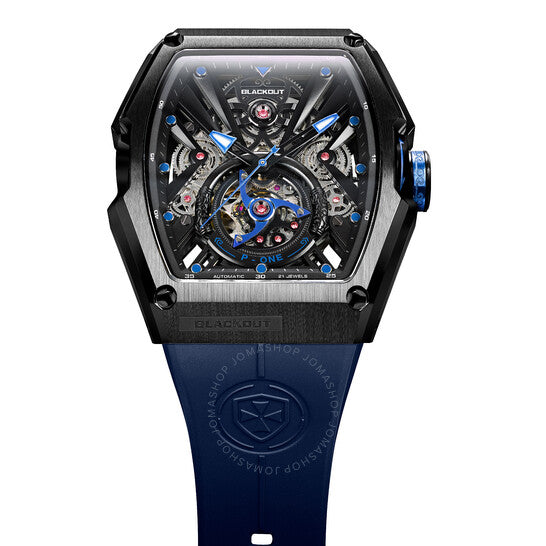 ساعة P-One أوتوماتيكية للرجال بمينا أزرق، لون أسود