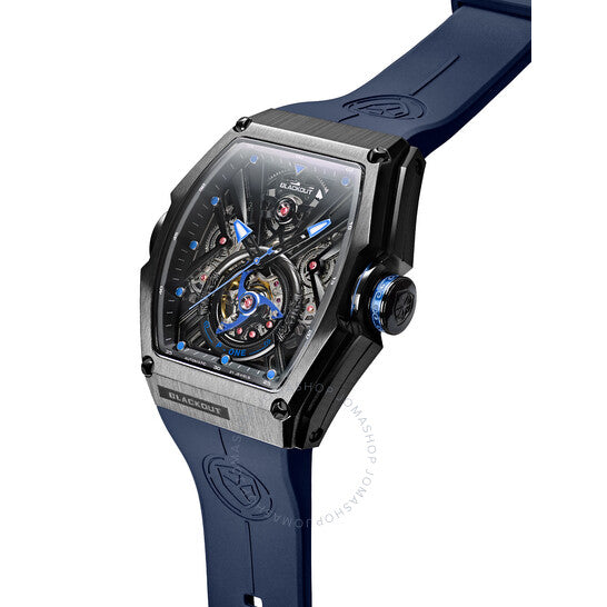 ساعة P-One أوتوماتيكية للرجال بمينا أزرق، لون أسود