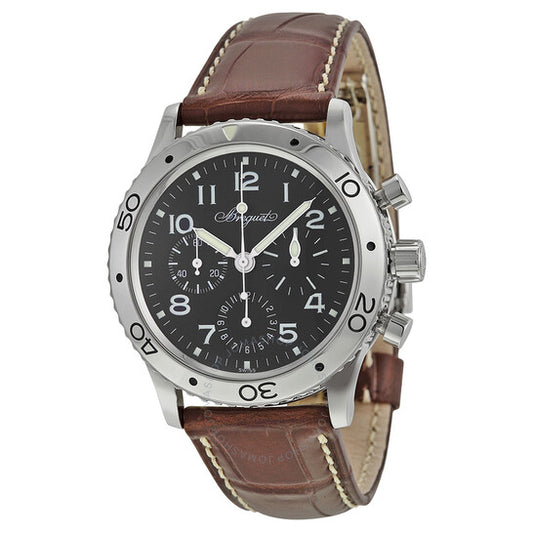 Breguet, Type XX Aeronavale Automatic Chronograph Black Dial Brown Leather Men's Watch 3800ST929W6