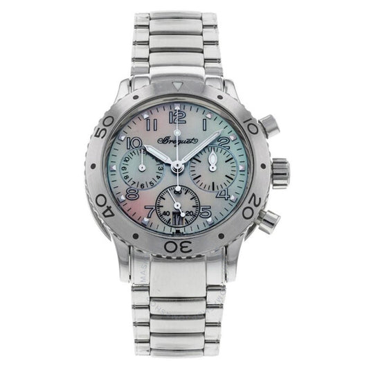 ساعة بريجيه، النوع XX ترانس أتلانتيك، مينا من عرق اللؤلؤ، مصنوعة من الفولاذ المقاوم للصدأ، للنساء، 4820ST59S76