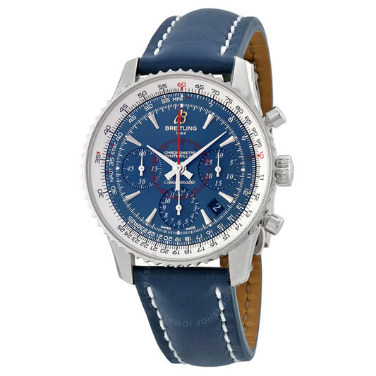 Breitling, Montbrillant Chronograph Blue Dial Blue Leather Men's Watch AB0130C5-C894BLLD
