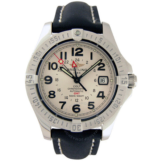 ساعة بريتلينغ أيروماين كولت جي إم تي ستيل للرجال من الجلد الأسود A3235011-G567BKLT