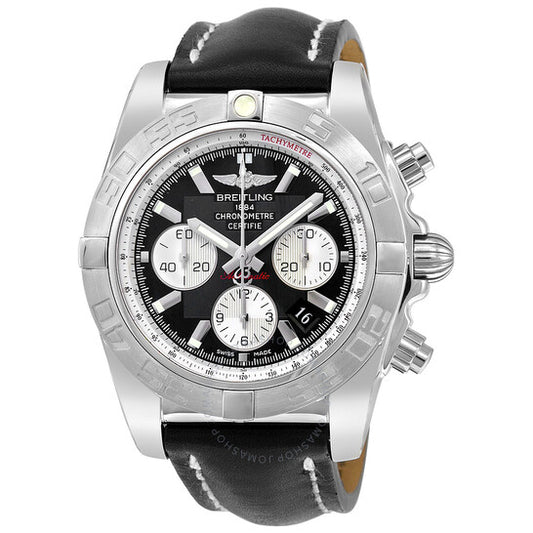 Breitling, Chronomat 44 Black Dial Black Leather Men's Watch AB011011-B967BKLT