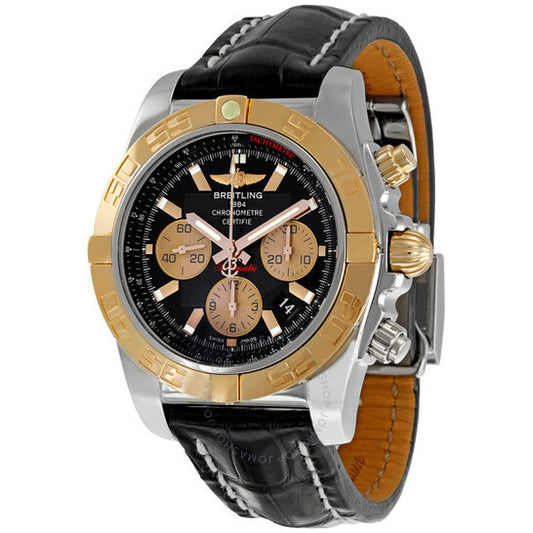بريتلينغ، ساعة كرونومات 44 كرونوغراف للرجال بسوار جلدي أسود CB011012-B968BKCD
