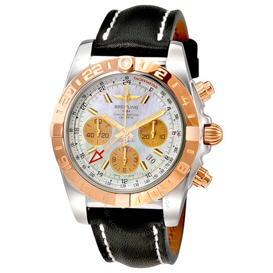 Breitling, Chronomat 44 GMT Mother of Pearl Dial Black Leather Men's Watch CB042012/A739BKLT