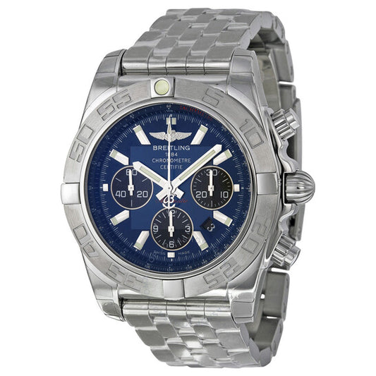 ساعة بريتلينغ كرونومات B01 للرجال بمينا أزرق وكرونوغراف أوتوماتيكية AB011011-C789SS