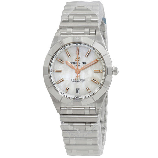 ساعة بريتلينج كرونومات كوارتز كرونوميتر للسيدات بمينا من عرق اللؤلؤ والألماس