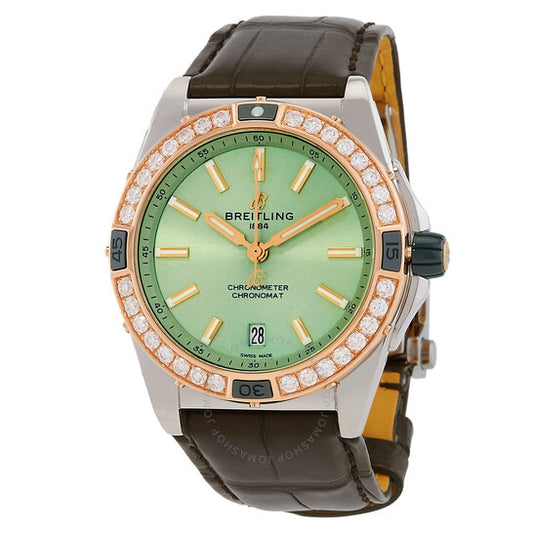 ساعة بريتلينغ كرونومات سوبر أوتوماتيك 38 مم مرصعة بالألماس للسيدات