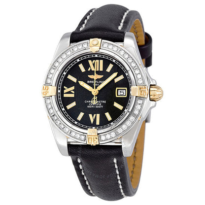 Breitling, Cockpit Lady Diamond Black Dial Black Leather Watch