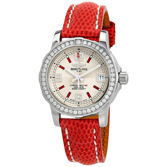 ساعة بريتلينج كولت النسائية بمينا فضي وجلد السحلية