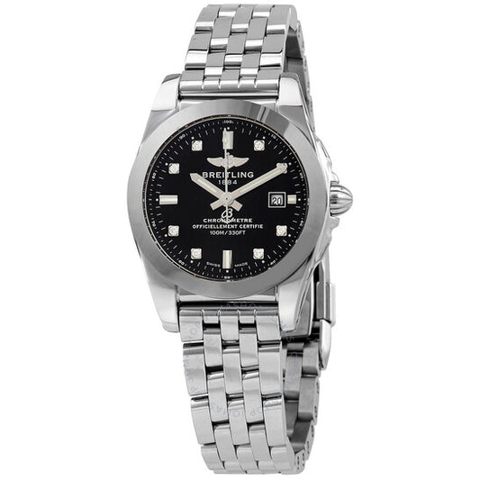 ساعة بريتلينج جالاكتيك 29 النسائية الأنيقة بمينا أسود مرصعة بالألماس