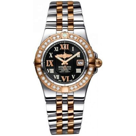 ساعة بريتلينج جالاكتيك 30 النسائية بمينا أسود من الفولاذ والذهب الوردي عيار 18 قيراطًا