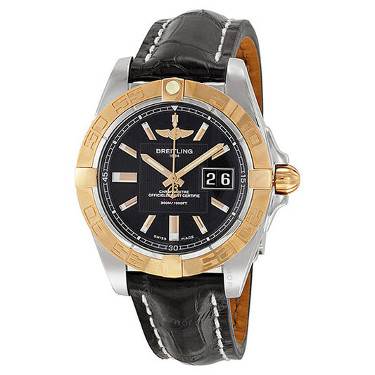 Breitling, Galactic 41 Black Dial Black Leather Automatic Men's Watch