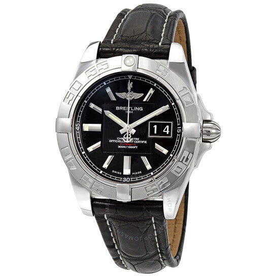 Breitling, Galactic 41 Black Dial Black Leather Men's Watch