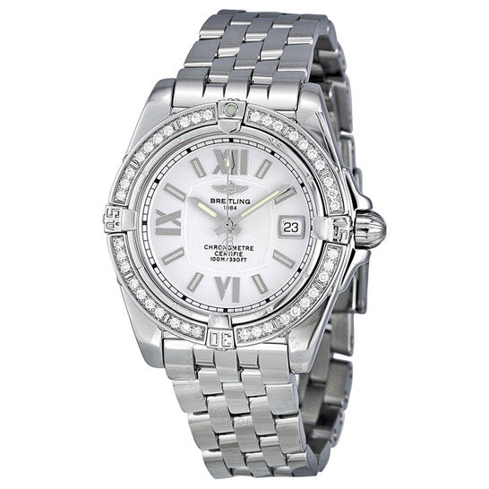 ساعة بريتلينج جالاكتيك النسائية الفضية المرصعة بالألماس A7135653-G649SS