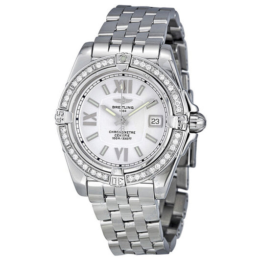 ساعة بريتلينج جالاكتيك النسائية الفضية المرصعة بالألماس A7135653-G649SS