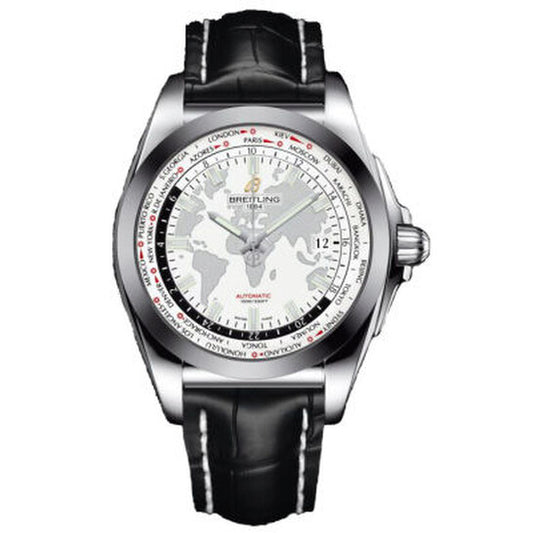 Breitling, Galactic Unitime Antarctica White Dial Black Leather Men's Watch WB3510U0-A777BKCT