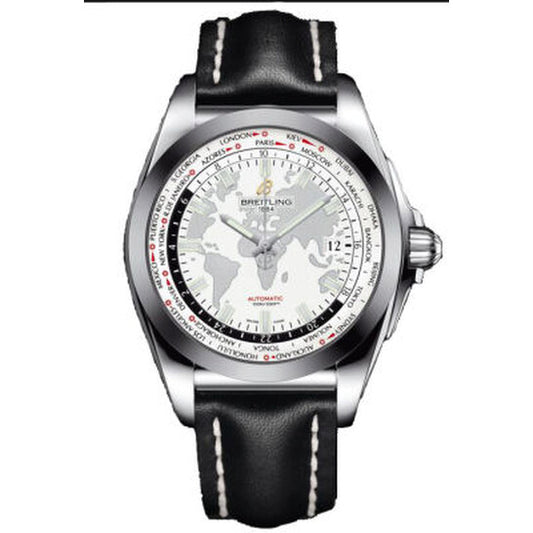 Breitling, Galactic Unitime Antarctica White Dial Black Leather Men's Watch WB3510U0-A777BKLD