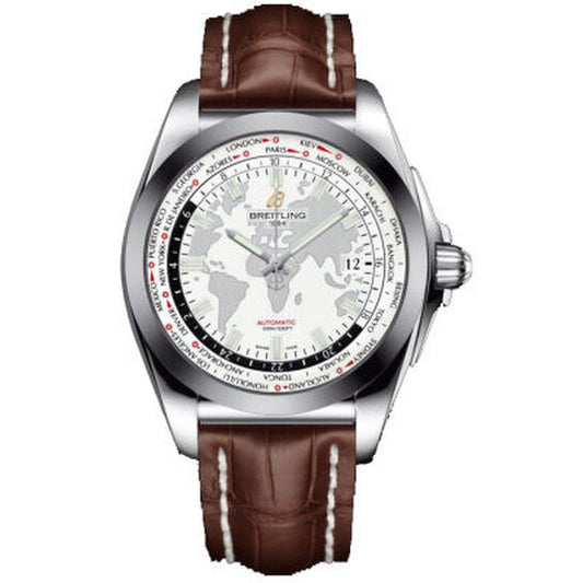 Breitling, Galactic Unitime Antarctica White Dial Brown Leather Men's Watch WB3510U0-A777BRCT