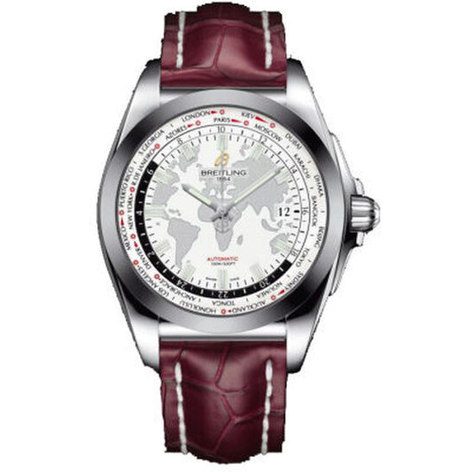 Breitling, Galactic Unitime Antarctica White Dial Burgundy Leather Men's Watch WB3510U0-A777BGCT