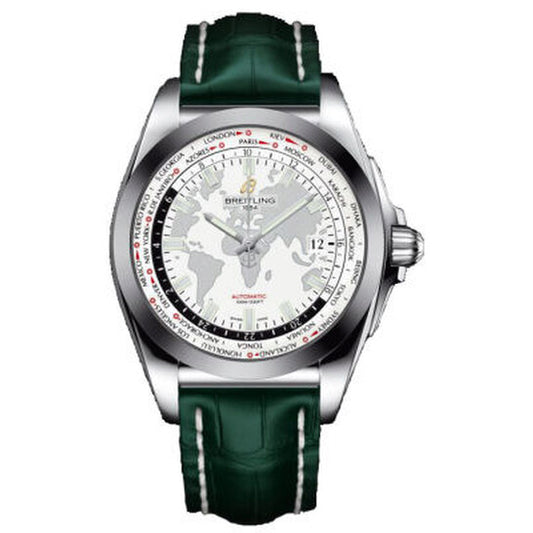 Breitling, Galactic Unitime Antarctica White Dial Green Leather Men's Watch WB3510U0-A777GRCT