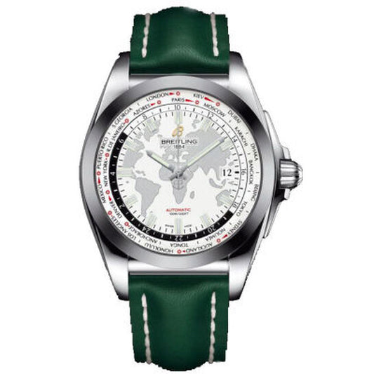 Breitling, Galactic Unitime Antarctica White Dial Green Leather Automatic Men's Watch WB3510U0-A777GRLT