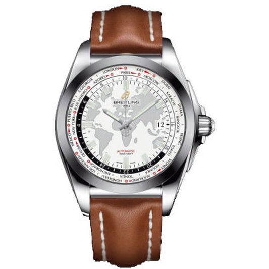 Breitling, Galactic Unitime Antarctica White Dial Light Brown Leather Automatic Men's Watch WB3510U0-A777BRLT