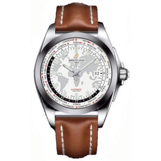 Breitling, Galactic Unitime Antarctica White Dial Light Brown leather Deployment Men's Watch WB3510U0-A777BRLD